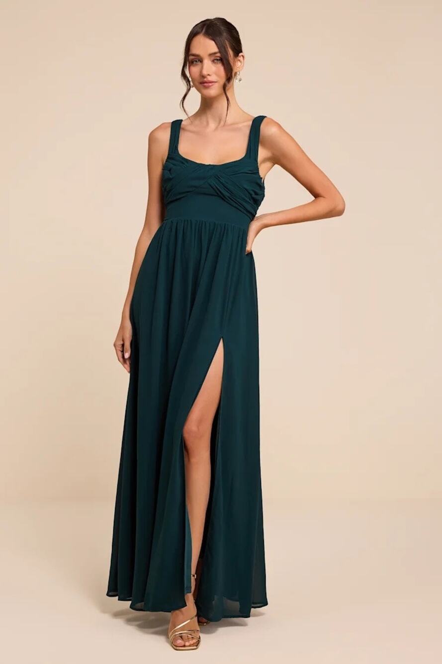 Lulus Sensational Moment Emerald Green Pleated Maxi Dress Size Large